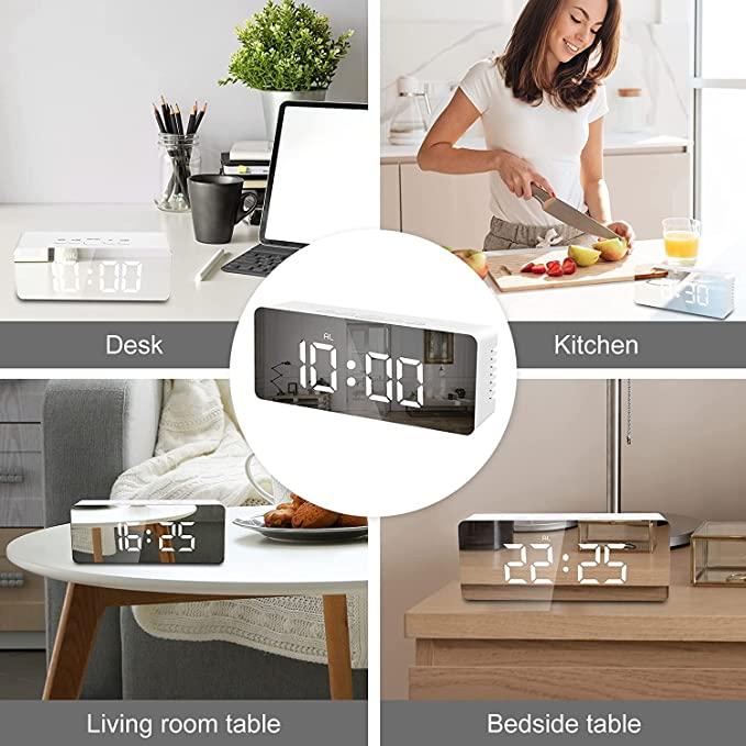 Digital Alarm Clock, LED Display Clock Best Makeup Bedroom Mirror Travel Alarm Office Bedroom Clock, Alarm Clock with Snooze, Dimmer Control, Support Battery Powered nmwwyb-dg