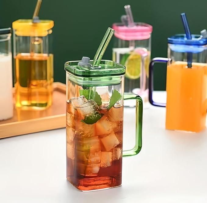 Square Glass with Lid and Straw nmwwyb-dg