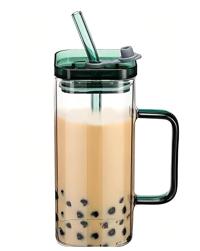 Square Glass with Lid and Straw nmwwyb-dg
