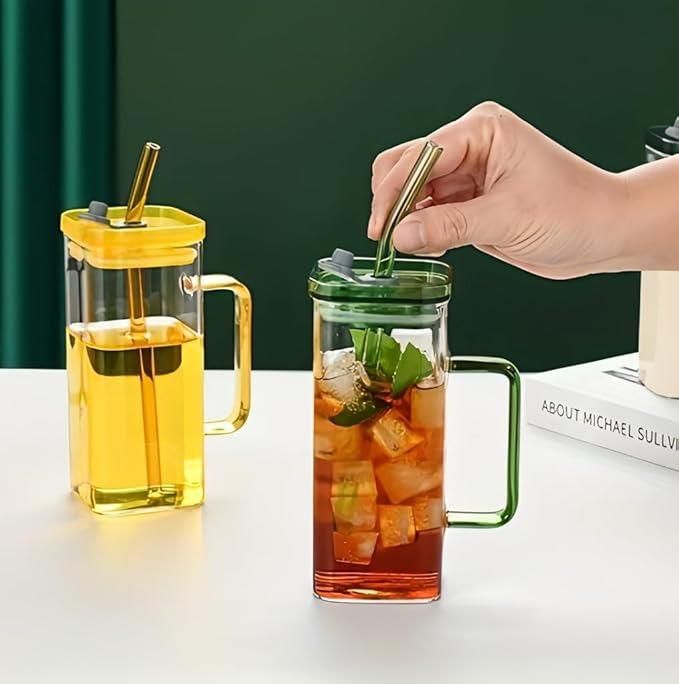 Square Glass with Lid and Straw nmwwyb-dg