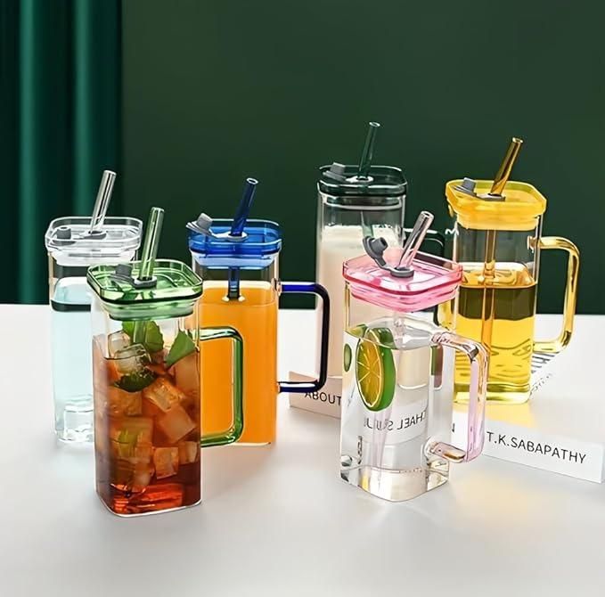 Square Glass with Lid and Straw nmwwyb-dg