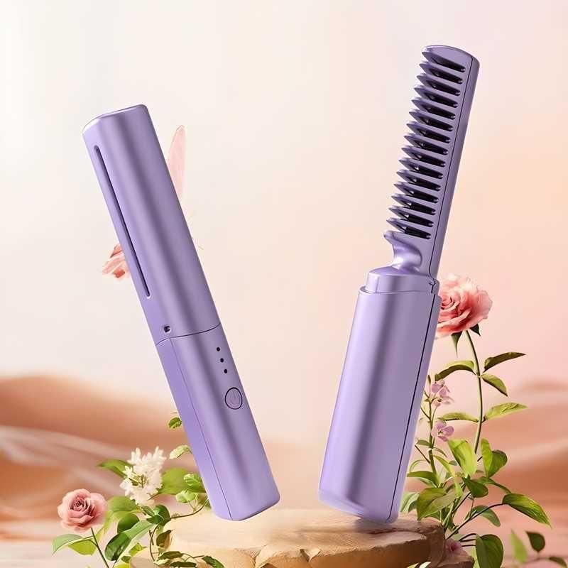 Meneflix Portable Mini Hair Straightener Cordless Rechargeable Mini Adjustable Hair Straightener Hot Comb nmwwyb-dg