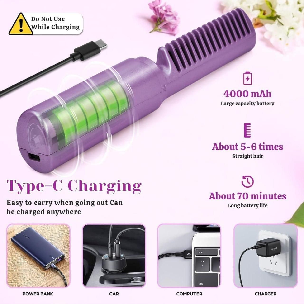 Meneflix Portable Mini Hair Straightener Cordless Rechargeable Mini Adjustable Hair Straightener Hot Comb nmwwyb-dg