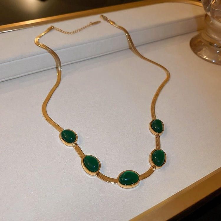 Oval Green Crystal Pendant Necklace Set With Bracelet nmwwyb-dg