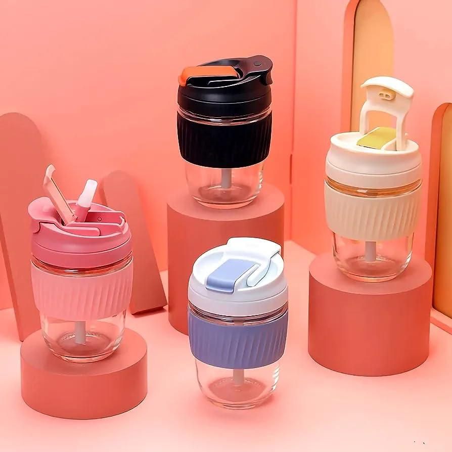 Glass Tumbler with Airtight Lid and Straw nmwwyb-dg