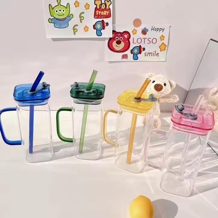 Square Glass with Lid and Straw nmwwyb-dg